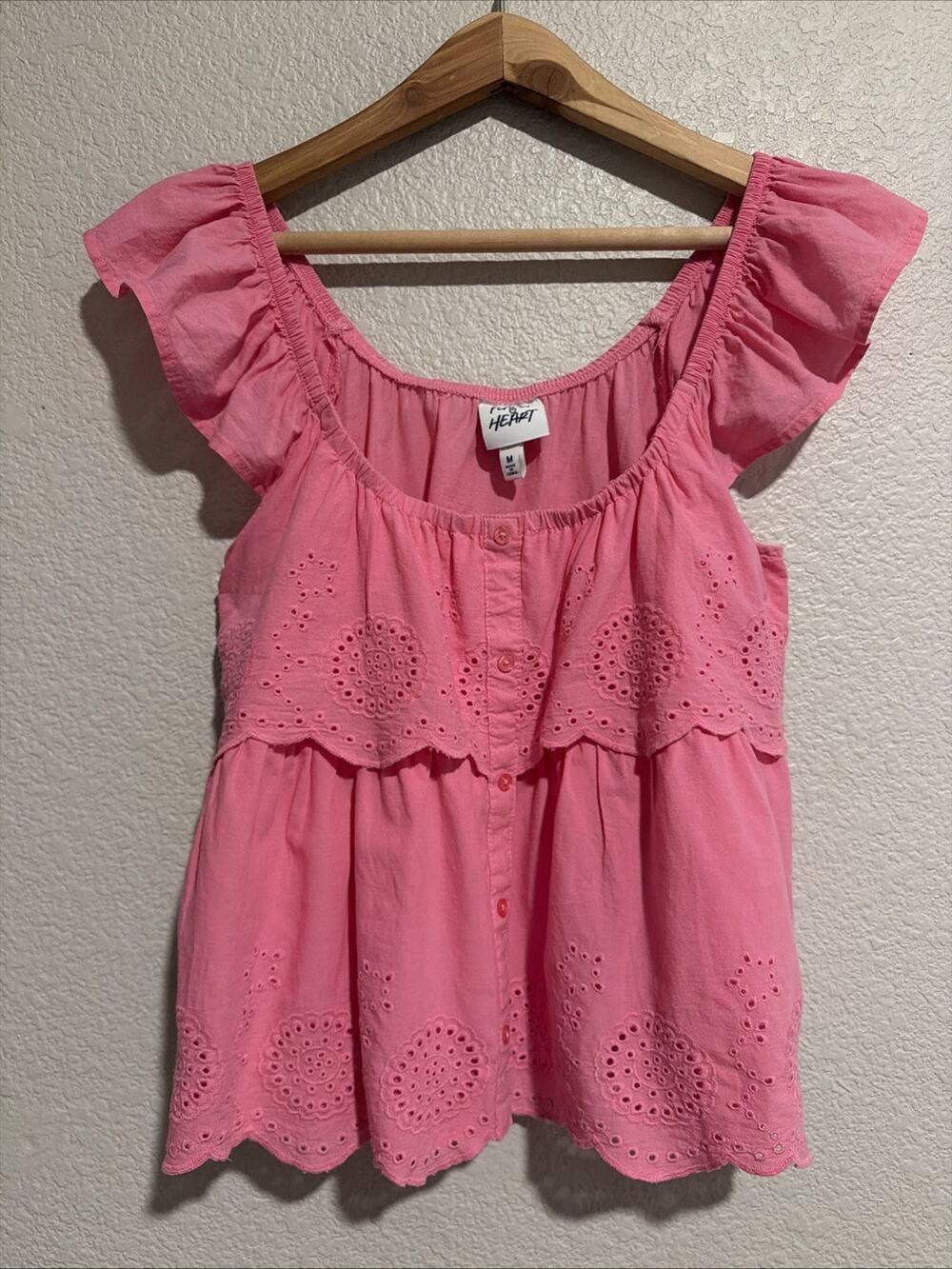 NEW Planet Heart Juniors' Cotton Eyelet Tiered Top Country Coastal Cowgirl Pink